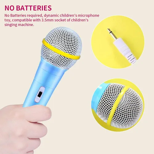 Vista 2 de Micrófono con cable, micrófono dinámico de 0.138 in, conector ligero, sin batería, para niños, máquina de cantar para el hogar (azul), tamaño libre