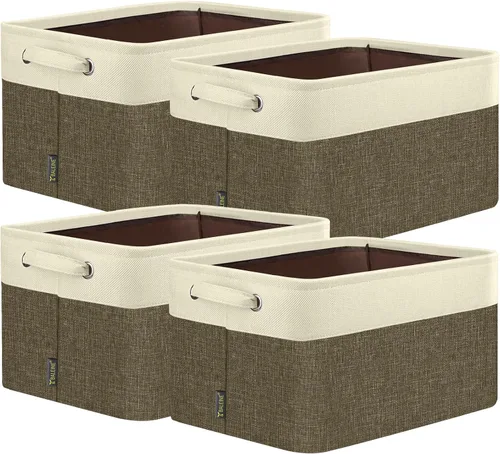 Vista 30 de BALEINE 1 paquete de contenedores de almacenamiento de tela para estantes, cestas de almacenamiento de lino para organizar, contenedores decorativos
