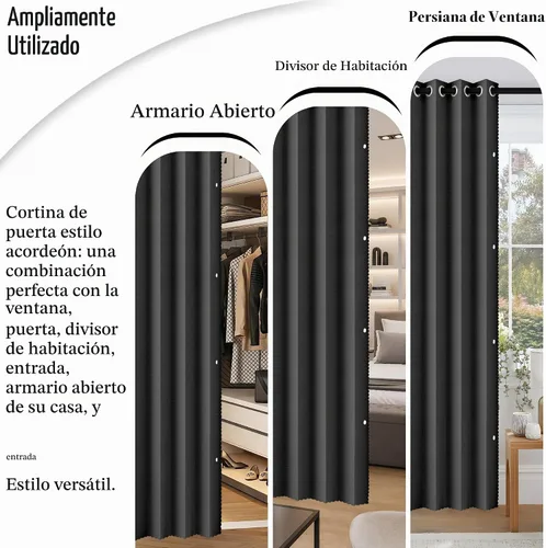Vista 10 de Cortinas plisadas completamente opacas con cierre magnético, 72 pulgadas de largo, para interiores y exteriores, 1 panel, 45 pulgadas de ancho x 72
