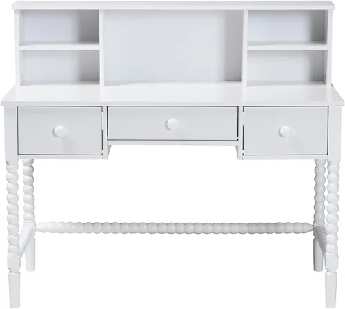 Vista 4 de Baxton Studio Archwood Writing Desk with Hutch 3-Drawer Wood Desk White