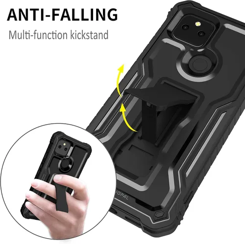 Vista 5 de Funda para Google Pixel 5A 5G, protección de grado militar a prueba de golpes con protector de pantalla HD de vidrio templado y soporte compatible