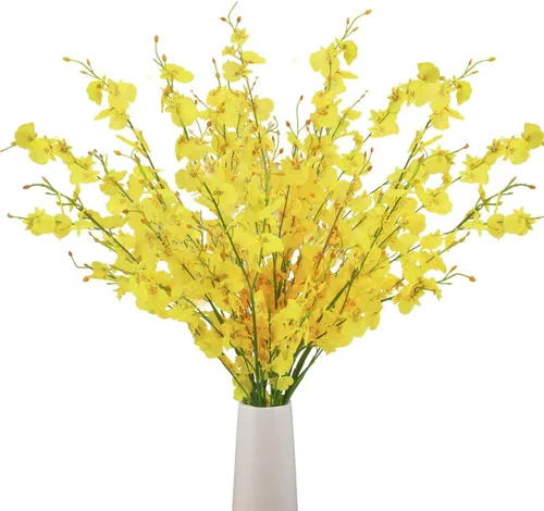 Vista 6 de BOMAROLAN Orquídea artificial de seda bailarina, orquídeas de mariposa falsas, 10 unidades de tacto real para bodas, hogar, oficina, fiesta, hotel