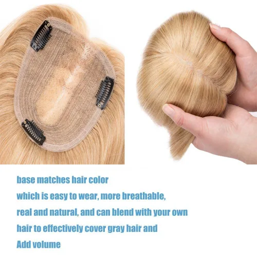 Vista 2 de originea Toppers de cabello humano 100% Remy con flequillo para mujer, base de seda, con clip, extensiones para adelgazar el cabello/cubierta