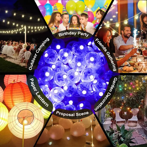 Vista 5 de 50 piezas Luces LED para Globos, Mini Luces de Bolas Redondas Moradas Largo Tiempo de Espera Luces de Bola Intermitentes para Globo Linterna