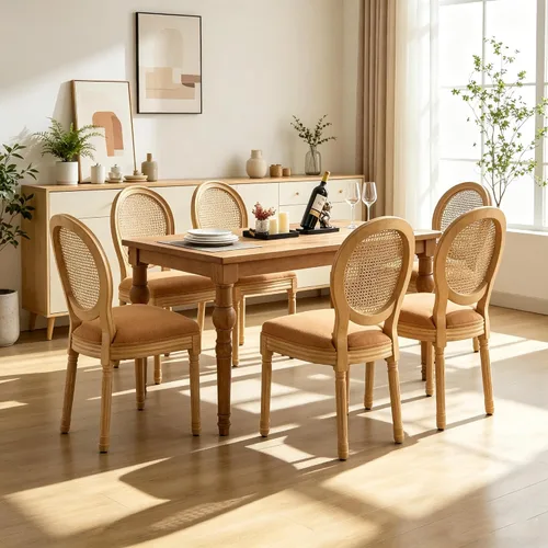 Vista 10 de French Country Set of 2 Dining Chairs, Linen Farmhouse Wood Chairs Beige