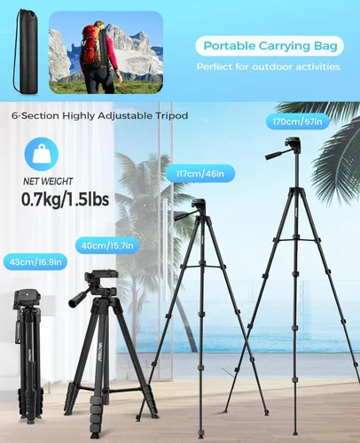 Vista 5 de MACTREM 67" iPad Tripod Stand for Tablet Phone Camera with Remote Mount Soporte 2 en 1 para iPad/Iphone de hasta 12.9 pulgadas, aluminio extensible