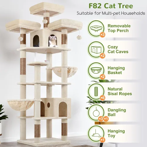 Vista 2 de Globlazer Árboles y Torres para Gatos para Múltiples Gatos Adultos, Torre de Árbol para Gatos XXL Alta de 82 Pulgadas para Gatos