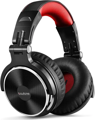 Vista 2 de Boytone BT-10RD - Auriculares con cable sobre la oreja, monitor de estudio y mezcla de auriculares estéreo para DJ con controladores de 1.969 in