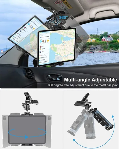 Vista 4 de Soporte para tablet de automóvil, soporte para tableta de automóvil, rotación de 360°, abrazadera universal para volante con tornillo de 1/4