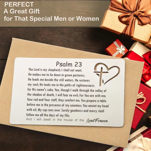 Vista 7 de YODOCAMP Tarjeta de metal con versículos bíblicos cristianos, regalo para hombres y mujeres, Salmo 23, tarjeta de inserción de billetera grabada