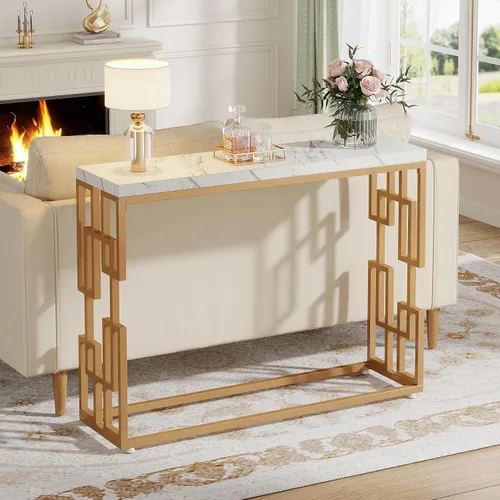 Vista 5 de Tribesigns Mesa consola moderna para entrada, mesa de sofá de 42.5 pulgadas con mesa de mármol sintético, muebles de entrada de madera de ingeniería