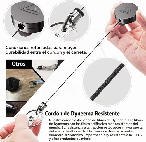 Vista 3 de Carrete Portainsignias Retráctil de Metal Resistente con Clip para Cinturón y Llavero, Soporte Vertical Transparente Impermeable para Tarjetas