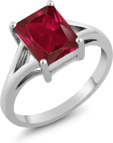 Vista 83 de Gem Stone King Anillo de compromiso solitario con diseño clásico de vástago dividido para mujer, plata de ley 925, piedra natal de piedra preciosa