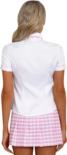 Vista 4 de FEESHOW Conjunto de uniforme para mujer, disfraz de cosplay con falda a cuadros
