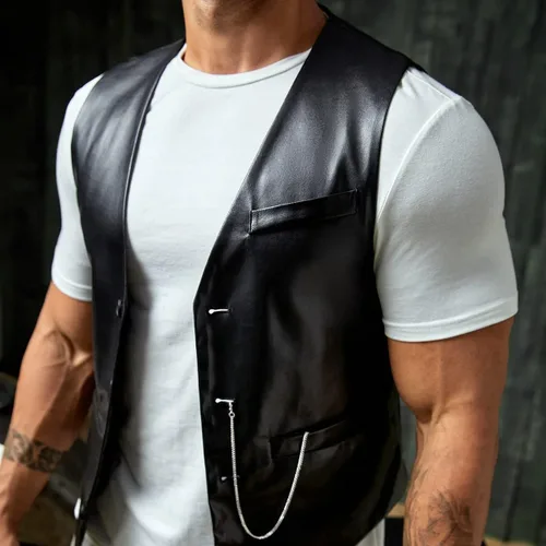 Vista 3 de Verdusa Chaleco de motociclista sin mangas de piel sintética para hombre
