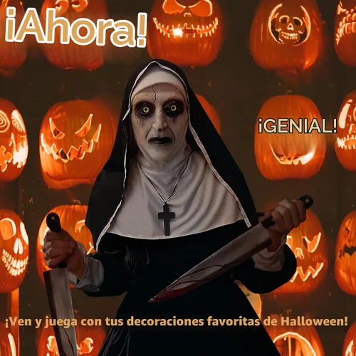 Vista 6 de Nueva máscara de monja 2023 - Máscaras aterradoras de Halloween para adultos con dijes de cruz B