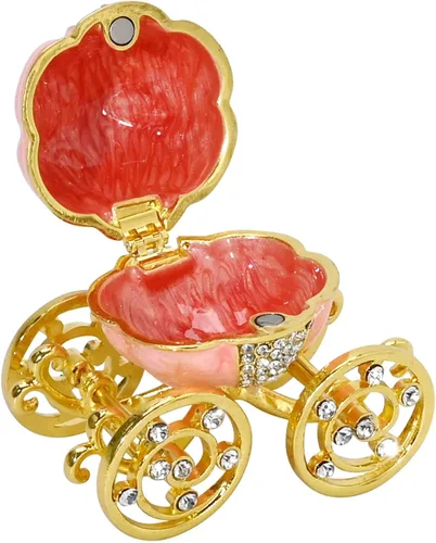 Vista 2 de Caja de joyería de carro de calabaza de diamante de plata, carro de calabaza de Cenicienta decorativo con bisagras caja de baratija de joyería