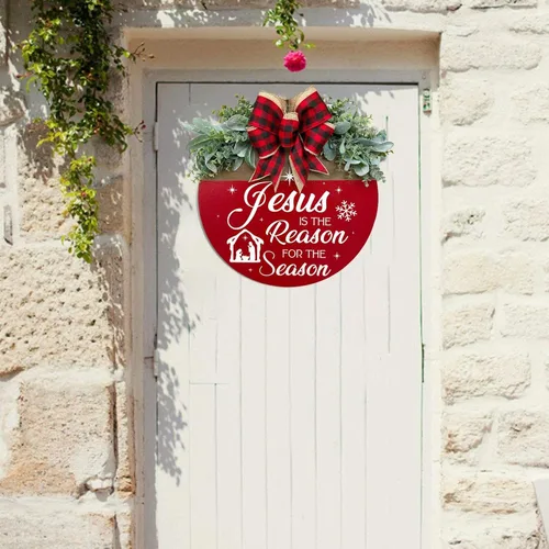 Vista 2 de Corona de Navidad para decoración de puerta delantera, divertida decoración de puerta de Navidad para el hogar, granja, interior, exterior, granja