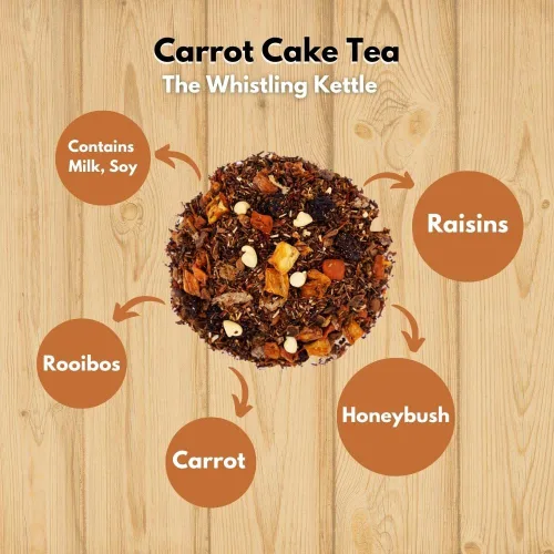 Vista 3 de The Whistling Kettle's Vanilla Zanahoria Cake Tea – Té Rooibos sin cafeína rico y sabroso con zanahoria, pasas y canela, 4 onzas (64 porciones)