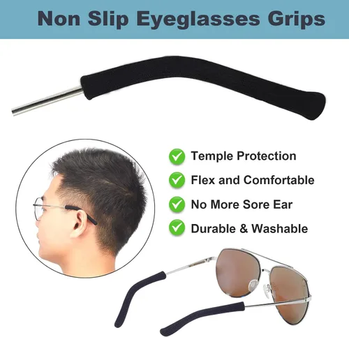 Vista 5 de Cojín de oreja para lentes de longitud más larga con algodón de punto suave, agarre elástico antideslizante para gafas, puntas de patillas de lentes