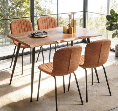 Vista 8 de Juego de mesa de comedor para 4, moderno juego de mesa de cocina de 5 piezas, mesa de comedor rectangular de 47 pulgadas y sillas vintage de piel