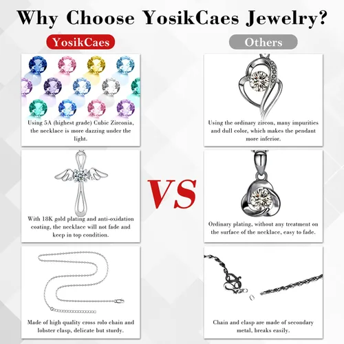 Vista 5 de YosikCaes 925 Sterling Silver Cross Necklace for Women with 18K Gold PlatedGold Vermeil, Hand Set 5A Zirconia, 18+2" Chain Length, 10mm Lobster Claw