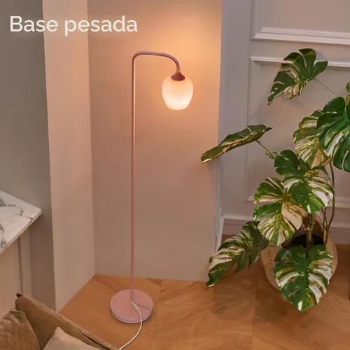Vista 5 de ONEWISH Lámpara de pie rosa, moderna lámpara de pie para sala de estar, dormitorio, pantalla de lámpara de cristal, bombilla LED incluida, bonito