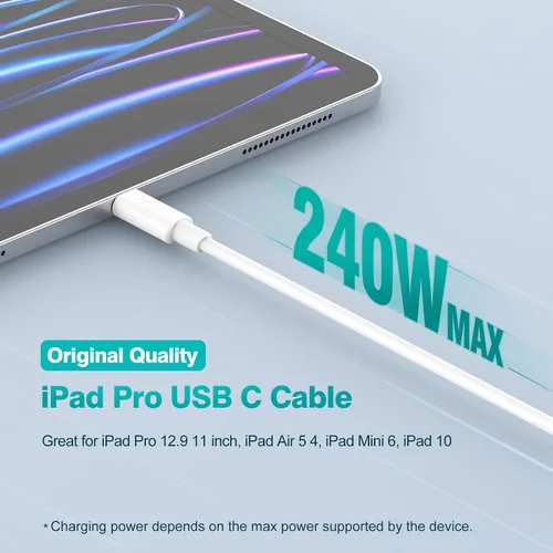Vista 3 de Cable USB C a USB C de 240 W de 6.6 pies, cable de carga USB-C tipo C de carga rápida para MacBook Pro MacBook Air Charger, iPad Pro 13 12.9 11