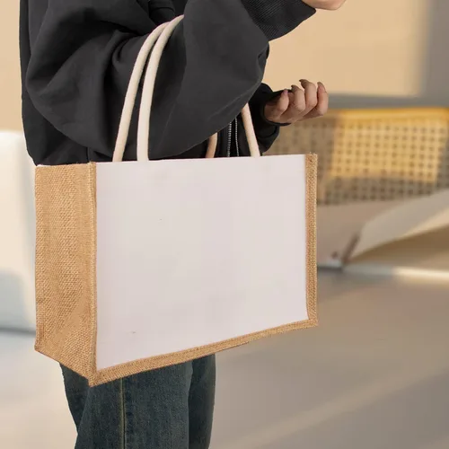 Vista 2 de TOPTIE 6 bolsas de yute de arpillera con asas reutilizables para damas de honor, bodas, compras, bricolaje