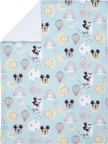 Vista 2 de Lambs & Ivy Disney Baby Classic Mickey Mouse - Manta de forro polar suave azul/blanco