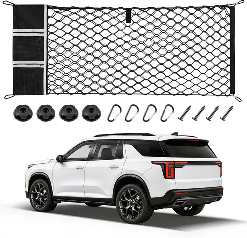 Vista 9 de Amiss Red de carga elástica, accesorios exteriores de automóvil, red de almacenamiento elástica ajustable con gancho para SUV, automóviles y negro