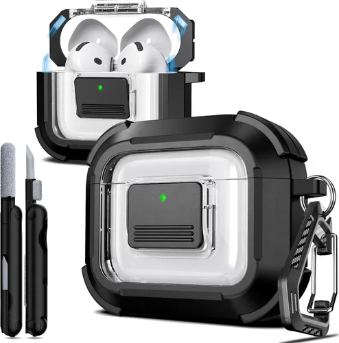 Vista 84 de R-fun Funda de carga compatible con AirPods de 2ª generación 2019, 1ª generación 2016, protección completa contra caídas, tapa desplegable