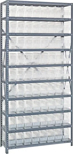 Vista 288 de Quantum QSBU-245BK Heavy Duty Shelving Unit with (7) Shelves and (24) QUS245 Black Bins for Garage Warehouse Storage Distribution 400 lb Load