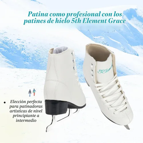 Vista 3 de 5th Element Grace Patines de Hielo para Mujer - Patines Artísticos Cómodos con Tricot Suave Aterciopelado/Forro Polar - Zapatos Elegantes de Blanco