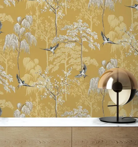 Vista 5 de NextWall Bird Garden - Papel tapiz autoadhesivo (ocre)