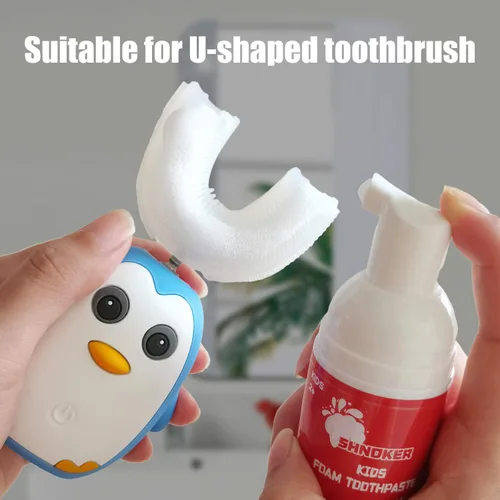 Vista 3 de Pasta de dientes de espuma para niños con sabor a fresa, fórmula natural sin flúor, pasta de dientes de espuma para cepillo de dientes eléctrico