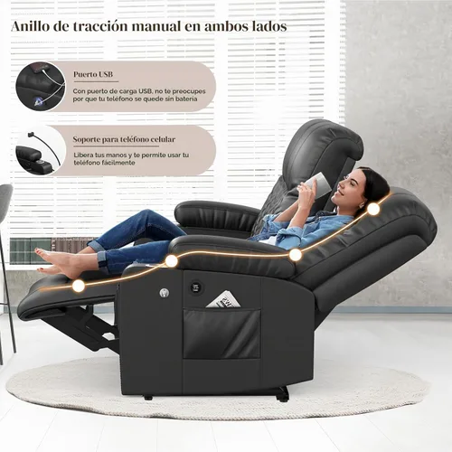 Vista 4 de Furnimat Juego de sofá reclinable con 2+1 piezas para sala de estar, sofá reclinable de 2 plazas en cuero, 1 silla reclinable con asiento de sofá