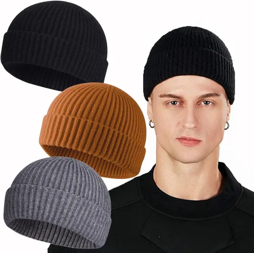 Vista 65 de ROYBENS Swag Wool Knit Cuff Short Fisherman Beanie for Men Women Winter Hat 1 albaricoque
