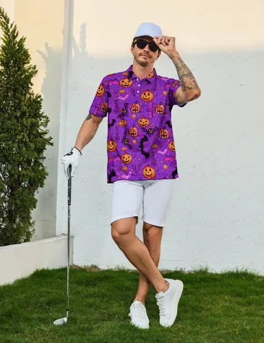 Vista 4 de Camisas polo divertidas para hombre de los años 80, camisas de golf de secado rápido que absorben la humedad, divertidas camisas polo de golf
