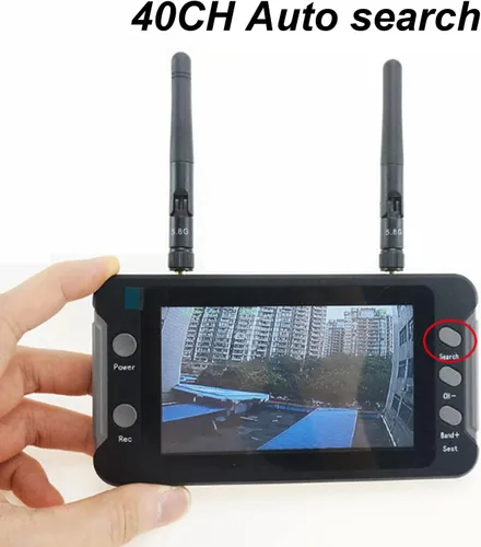 Vista 5 de Monitor FPV, resolución IPS de 4.3 pulgadas 800 x 480, función DVR de 5.8 GHz 40 canales, pantalla de visualización RC Drone con búsqueda