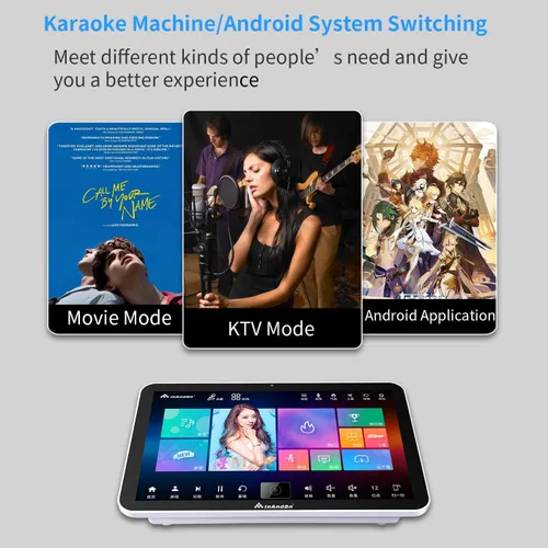 Vista 5 de InAndon KV-V5 Pro Karaoke Player 8T 2020, con 2 micrófonos inalámbricos, pantalla táctil capacitiva de 21.5 pulgadas, máquina de teclas de voz