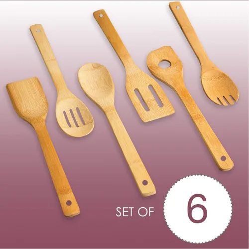Vista 3 de Home Basics Juego de herramientas de cubiertos de cocina de bambú de 6 piezas