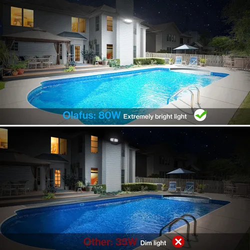 Vista 5 de Olafus Luces de inundación de 55 W para exteriores, luces LED de seguridad de 5500 LM, luz de inundación exterior de 6500 K con 3 cabezales Marrón