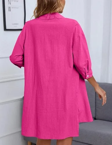 Vista 6 de Conjunto corto de algodón y lino para mujer, 2 piezas, camisa de media manga, sudadera, traje de vacaciones para la playa