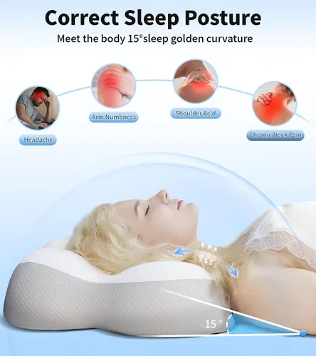 Vista 2 de Almohada cervical para cuello y hombro, almohada ergonómica para dormir lateral para soporte del cuello, almohadas de espuma viscoelástica