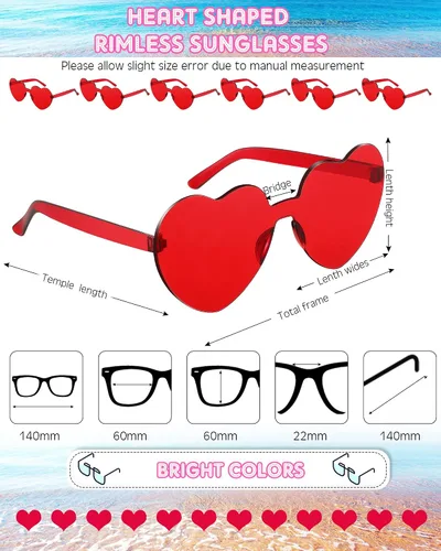 Vista 2 de Frienda 20 Pairs Heart Shaped Sunglasses Rimless Candy Color Glasses for Women Men Party Favor