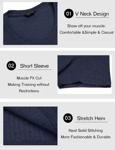 Vista 5 de COOFANDY Camisetas musculares elásticas de manga corta con cuello en V para hombre