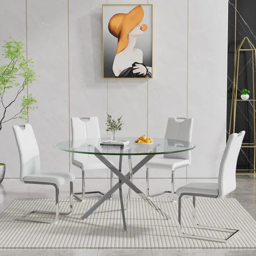 Vista 16 de HomVent Juego de mesa de comedor redonda de vidrio de 3 piezas, juego de mesa de cocina de vidrio redondo para 2 personas con 2 sillas de comedor