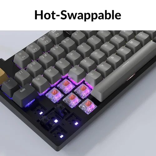 Vista 5 de Keychron Teclado mecánico con cable C1 Pro, diseño TKL, retroiluminación RGB programable QMK con interruptor rojo silencioso K Pro intercambiable
