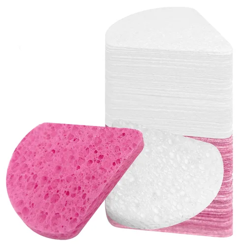 Vista 11 de 60 esponjas faciales comprimidas triangulares, esponjas cosméticas 100% naturales para limpieza facial para limpieza facial diaria, mascarilla